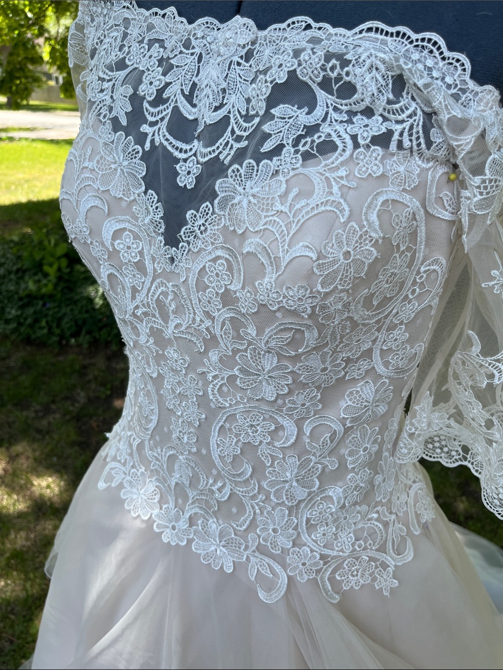 Used David Tutera Blush/Ivory Lace Off-Shoulder Wedding Dress - Picture 2 of 8
